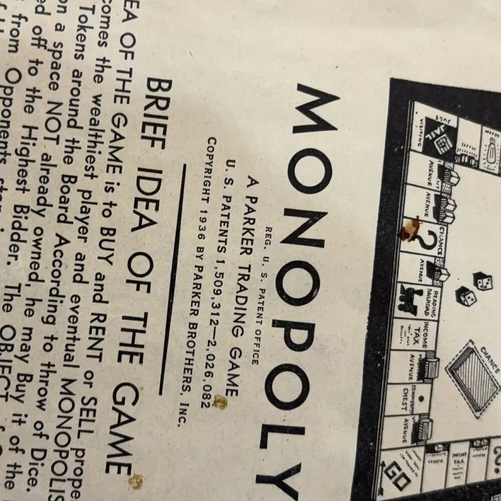 Parker Brothers Monopoly 1936 box Game Vintage Finance U.S.A.